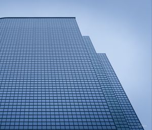 Preview wallpaper building, bottom view, blue, facade, lines