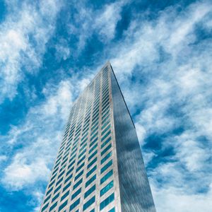 Preview wallpaper building, bottom view, facade, skyscraper