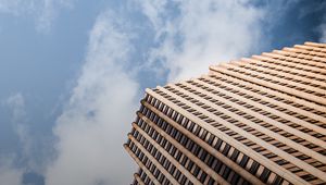 Preview wallpaper building, bottom view, facade, sky