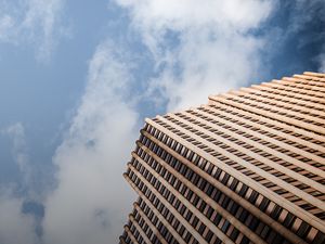 Preview wallpaper building, bottom view, facade, sky