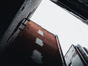 Preview wallpaper building, bottom view, facade, brick