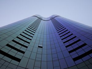 Preview wallpaper building, bottom view, facade, blue