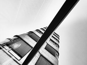 Preview wallpaper building, bottom view, facade, black and white