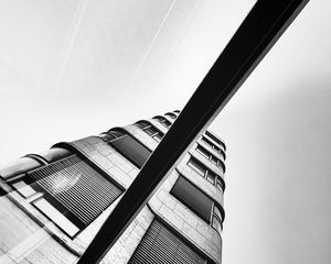 Preview wallpaper building, bottom view, facade, black and white