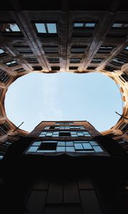 Preview wallpaper building, bottom view, round, sky