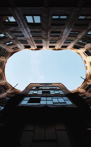 Preview wallpaper building, bottom view, round, sky