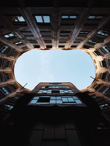 Preview wallpaper building, bottom view, round, sky