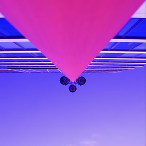 Preview wallpaper building, bottom view, sky, spotlights