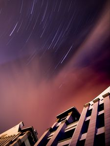 Preview wallpaper building, bottom view, stars, distortion, sky