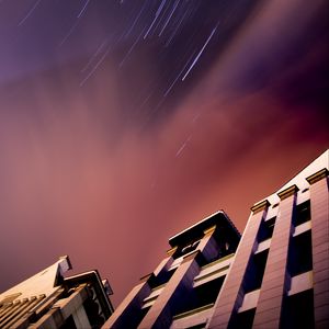 Preview wallpaper building, bottom view, stars, distortion, sky