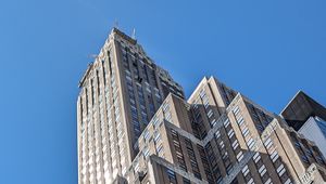 Preview wallpaper building, bottom view, windows, sky, architecture