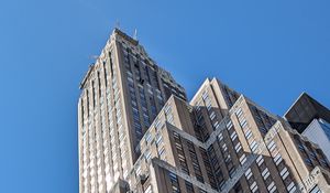 Preview wallpaper building, bottom view, windows, sky, architecture