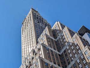 Preview wallpaper building, bottom view, windows, sky, architecture