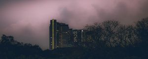 Preview wallpaper building, bushes, clouds, cloudy