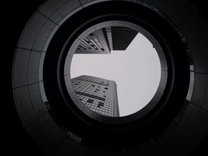 Preview wallpaper building, bw, circle, facade