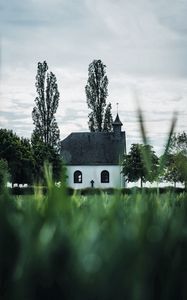 Preview wallpaper building, church, architecture, trees, grass