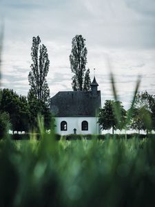 Preview wallpaper building, church, architecture, trees, grass