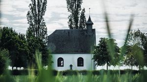 Preview wallpaper building, church, architecture, trees, grass