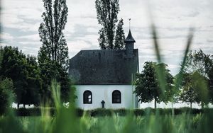 Preview wallpaper building, church, architecture, trees, grass