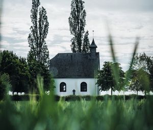 Preview wallpaper building, church, architecture, trees, grass