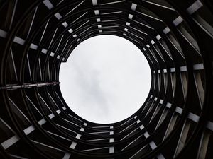 Preview wallpaper building, circle, bw, construction, sky