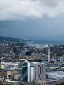 Preview wallpaper building, city, roofs, sea, coast, mountains