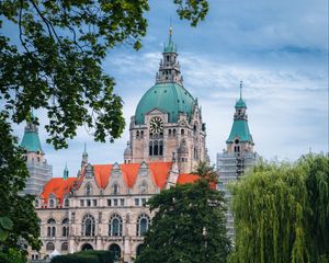 Preview wallpaper building, clock, tower, architecture, trees, pond