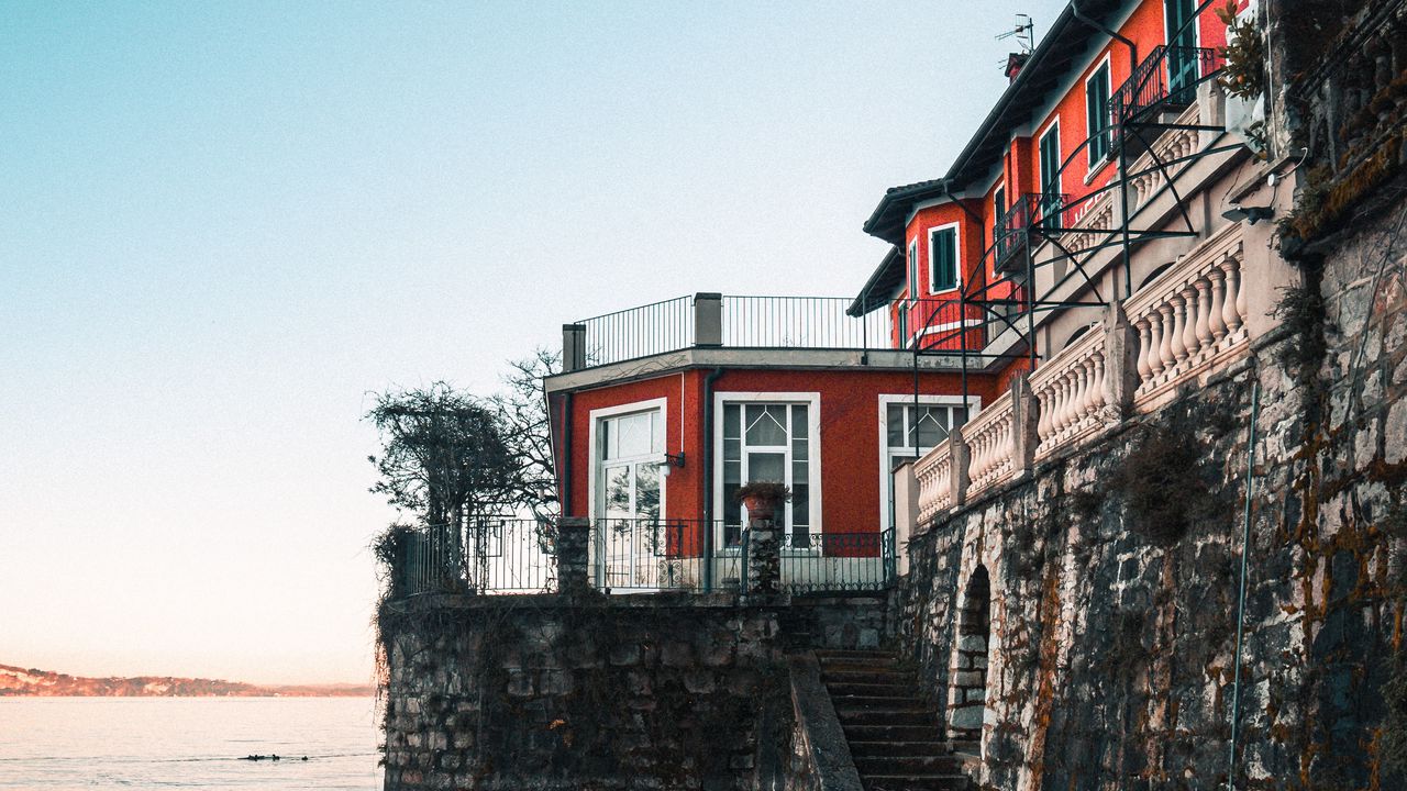 Wallpaper building, coast, sea, snag