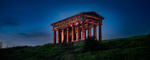 Preview wallpaper building, columns, hill, evening, dark