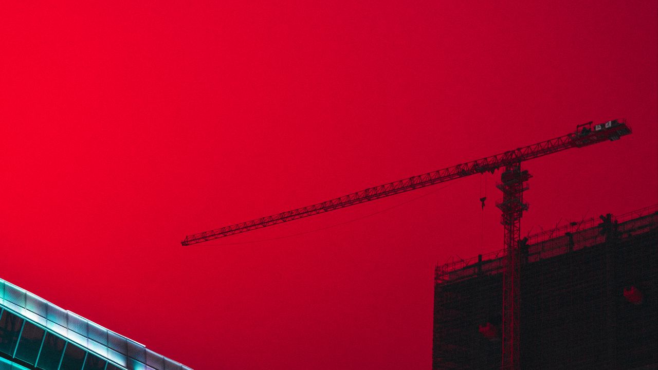 Wallpaper building, construction, crane, architecture, city sky, red