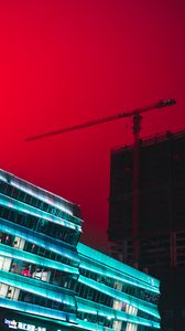 Preview wallpaper building, construction, crane, architecture, city sky, red