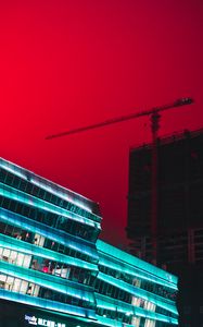 Preview wallpaper building, construction, crane, architecture, city sky, red