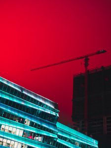 Preview wallpaper building, construction, crane, architecture, city sky, red