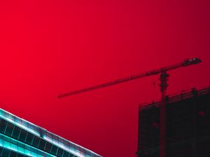 Preview wallpaper building, construction, crane, architecture, city sky, red