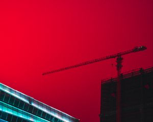 Preview wallpaper building, construction, crane, architecture, city sky, red