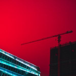 Preview wallpaper building, construction, crane, architecture, city sky, red