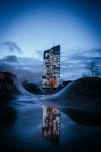Preview wallpaper building, construction, lights, reflection