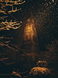 Preview wallpaper building, dark, night, snow