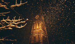 Preview wallpaper building, dark, night, snow