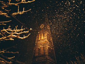 Preview wallpaper building, dark, night, snow