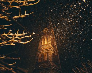 Preview wallpaper building, dark, night, snow