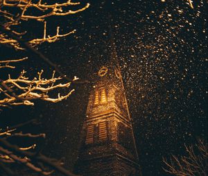 Preview wallpaper building, dark, night, snow