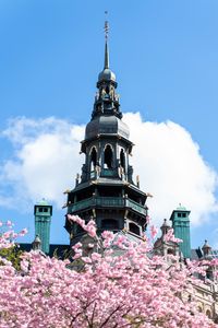 Preview wallpaper building, dome, architecture, sakura, flowers