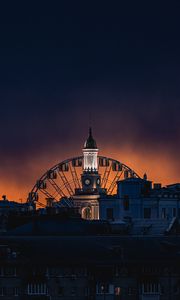 Preview wallpaper building, dome, ferris wheel, city, night, dark