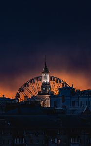 Preview wallpaper building, dome, ferris wheel, city, night, dark