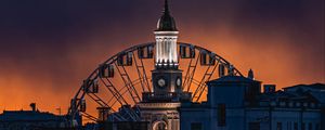 Preview wallpaper building, dome, ferris wheel, city, night, dark