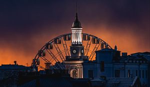 Preview wallpaper building, dome, ferris wheel, city, night, dark