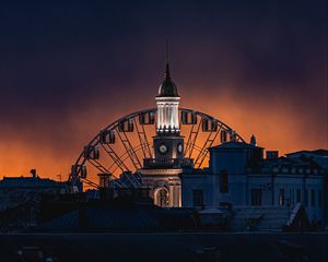 Preview wallpaper building, dome, ferris wheel, city, night, dark