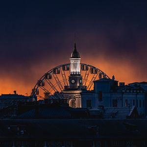 Preview wallpaper building, dome, ferris wheel, city, night, dark