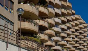 Preview wallpaper building, facade, architecture, balconies, lanterns